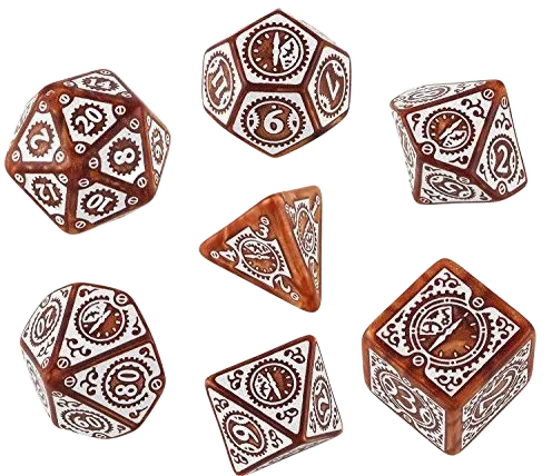 Caja del juego Steampunk Clockwork Caramel & White Dice Set (7)