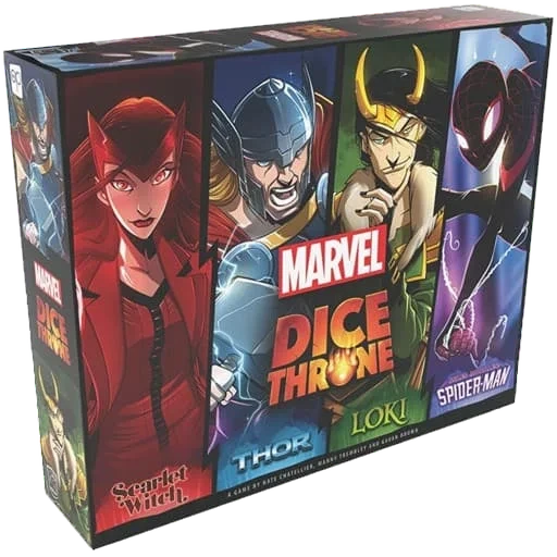 Caja del juego Marvel Dice Throne: Scarlet Witch v. Thor v. Loki v. Spider-Man