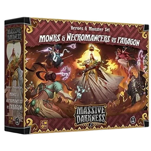 Caja del juego Massive Darkness 2: Heroes & Monster Set – Monks & Necromancers vs The Paragon