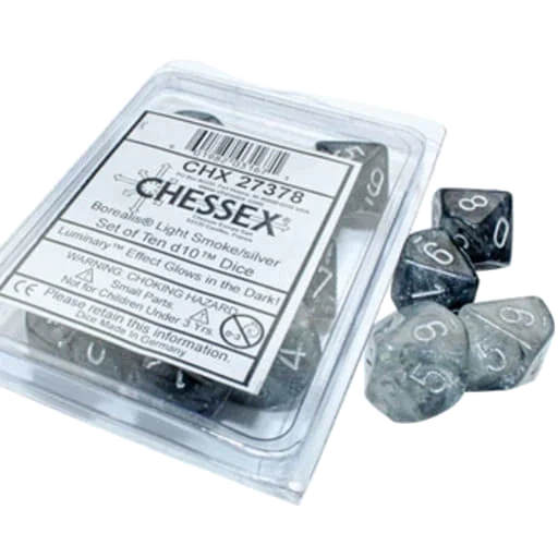 Caja del juego Set de Dados Chessex D10 Light Smoke / Silver