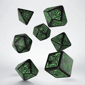 Caja del juego Call of Cthulhu: 7th Edition Black & Green Dice Set (7)