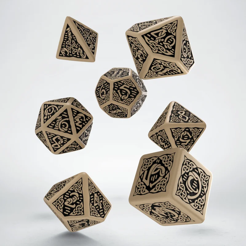 Caja del juego Celtic 3D Revised Beige & Black Dice Set (7)