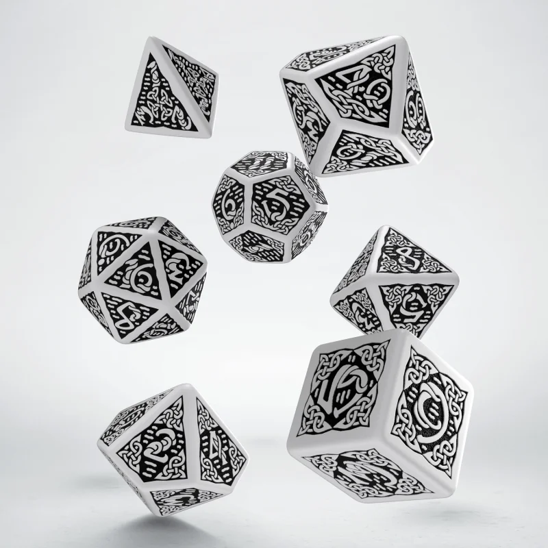 Caja del juego Celtic 3D Revised White & Black Dice Set (7)