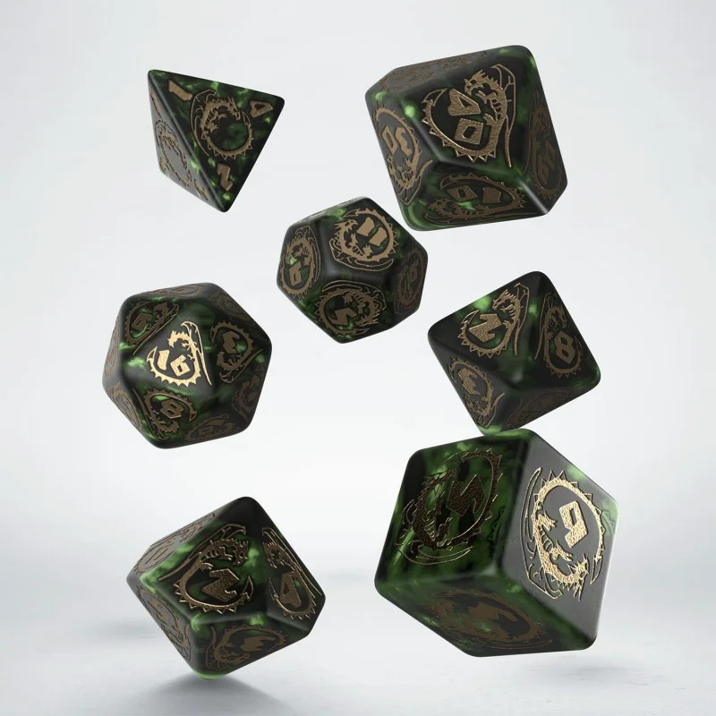 Caja del juego Dragons Bottle Green & Gold Dice Set