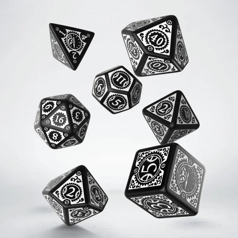 Caja del juego Steampunk Clockwork Black & White Dice Set (7)