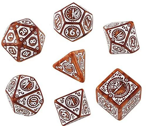 Caja del juego Steampunk Clockwork Caramel & White Dice Set (7)