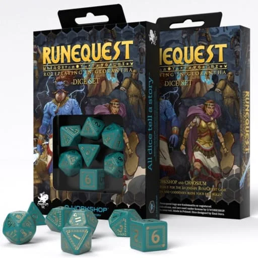 Caja del juego RuneQuest Turquoise & gold Dice Set (7)