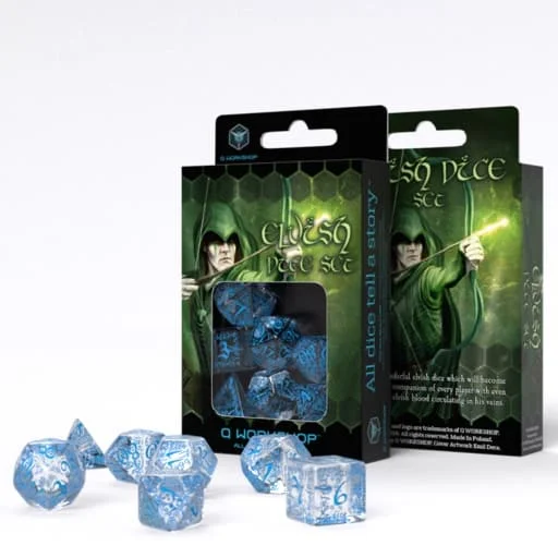 Caja del juego Elvish Translucent & blue Dice Set (7)