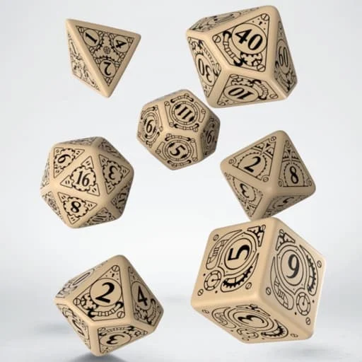 Caja del juego Steampunk Beige & black Dice Set (7)