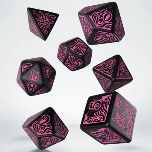 Caja del juego Call of Cthulhu 7th Edition - Black & magenta Dice Set