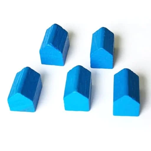 Caja del juego Pack de 5 Tokens Casitas de Madera - Azul