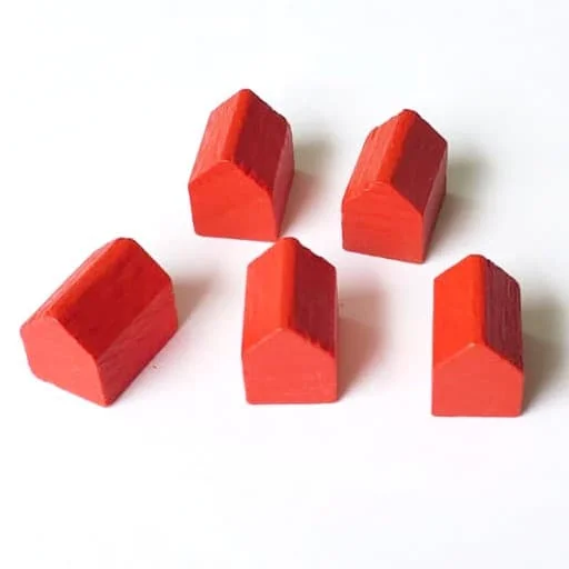 Caja del juego Pack de 5 Tokens Casitas de Madera - Rojo