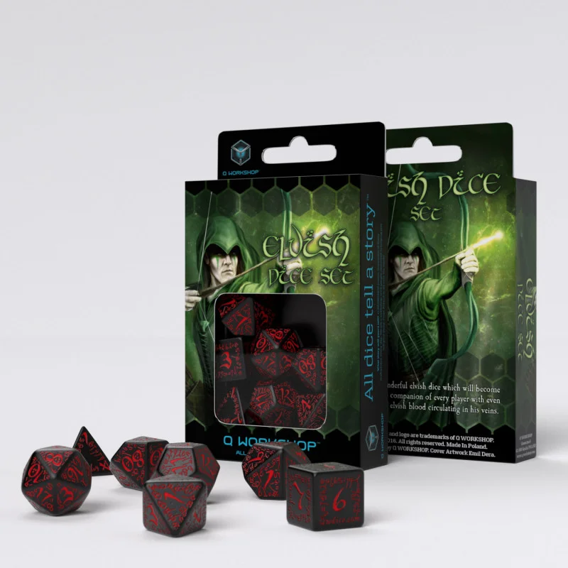 Caja del juego Elvish Black & Red Dice Set