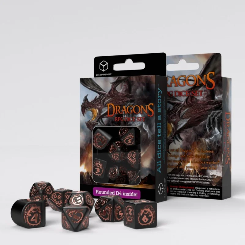 Caja del juego Dragons RPG Dice Set - Obsidian