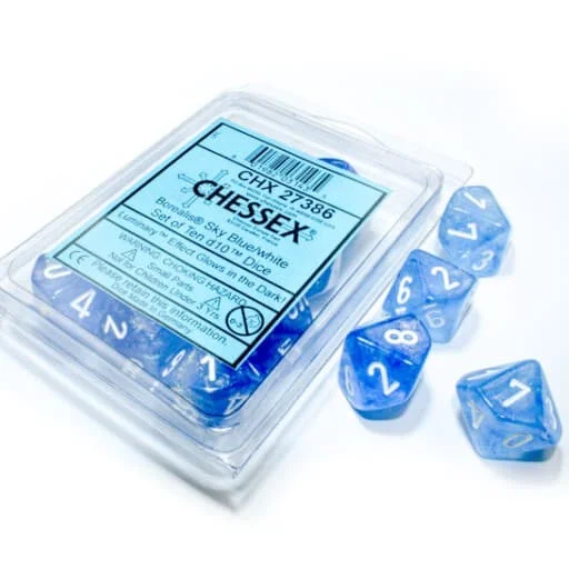 Caja del juego Set de Dados Chessex D10 Sky Blue / White