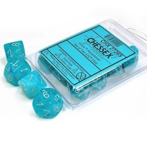 Caja del juego Set de Dados Chessex D10 Cirrus Aqua / Silver