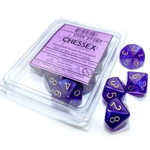 Caja del juego Set de Dados Chessex D10 Royal Purple / Gold