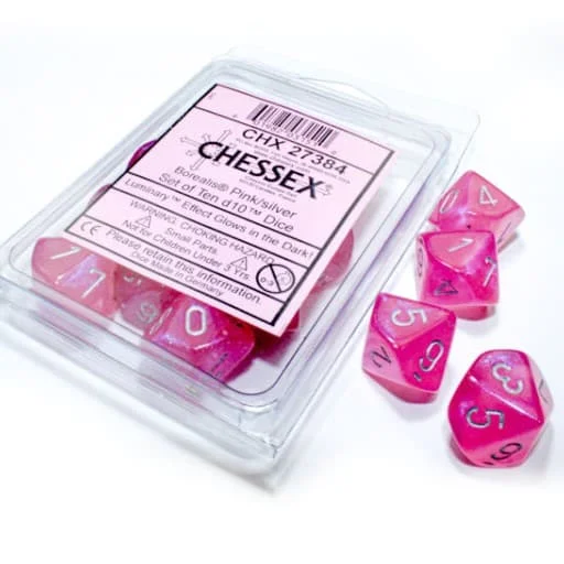 Caja del juego Set de Dados Chessex D10 Pink / Silver