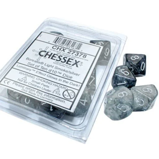 Caja del juego Set de Dados Chessex D10 Light Smoke / Silver