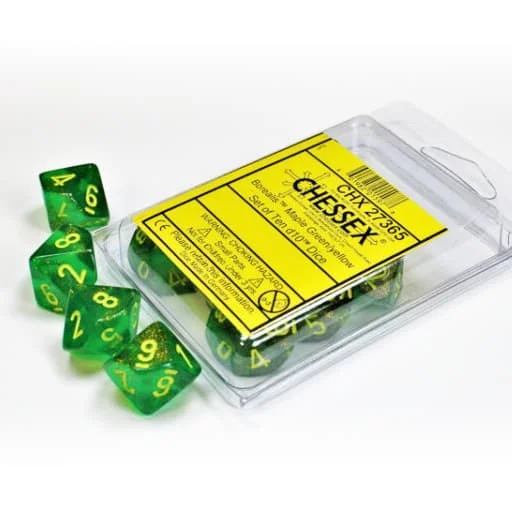 Caja del juego Set de Dados Chessex D10 Maple Green / Yellow