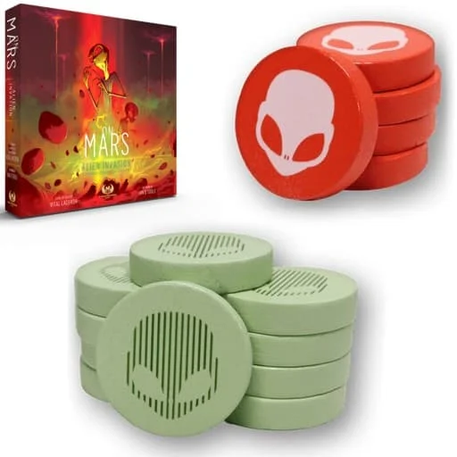 Caja del juego On Mars: Alien Invasion - Wooden Alien Token