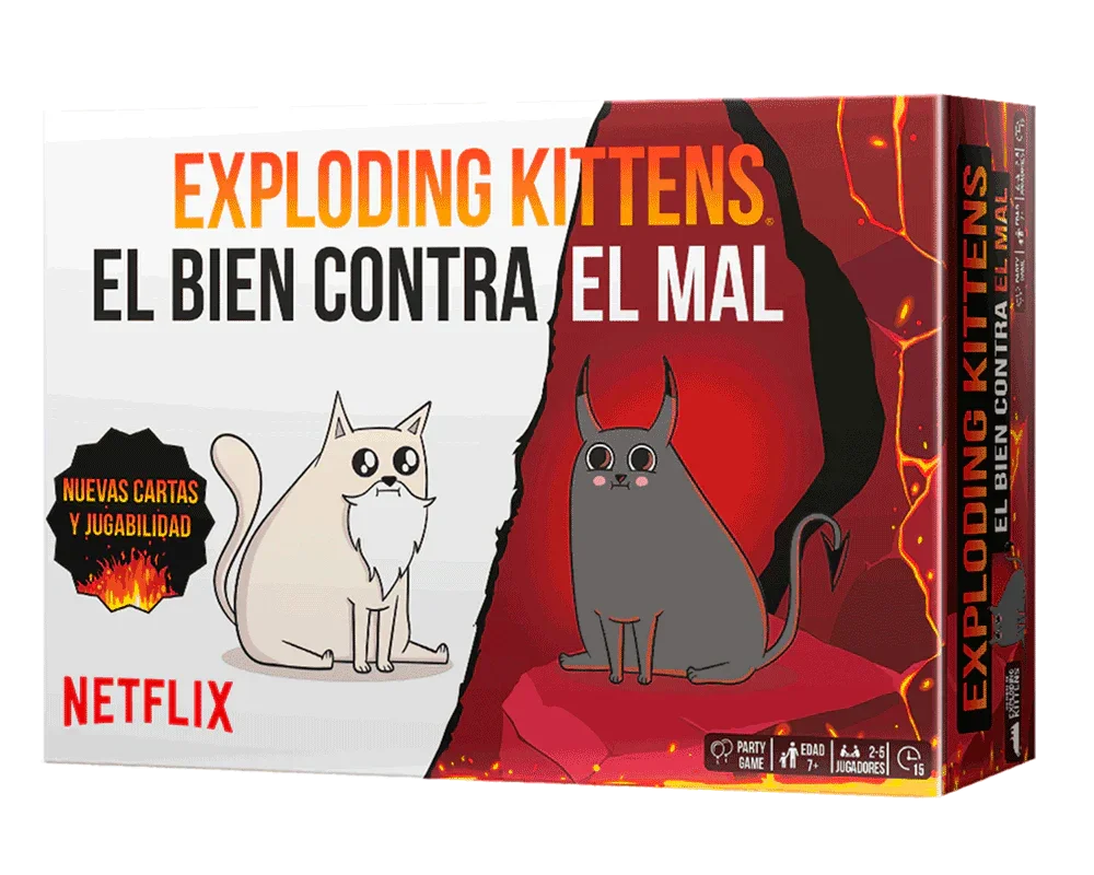 Caja del juego Exploding Kittens: El Bien Contra el Mal
